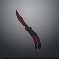 Modern Folding Knife With Red Blade Black Handle And Gold Decorative Accents