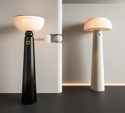 Modern Black And White Floor Lamps With Mushroom Shaped Shades And Sleek Bases 3d model