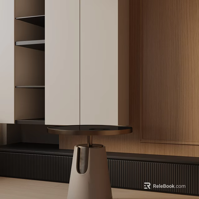 Modern Interior Side Table With Metal Base Black Top And Wooden Cabinet 3d model 