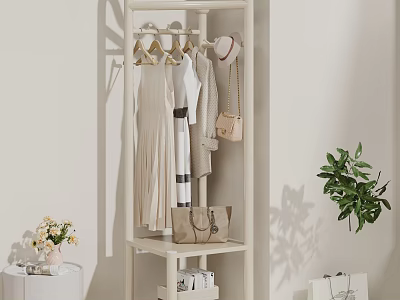 Stylish Clothes Rack With Hanging Clothes Hat Bags And Shelf Items 3d model