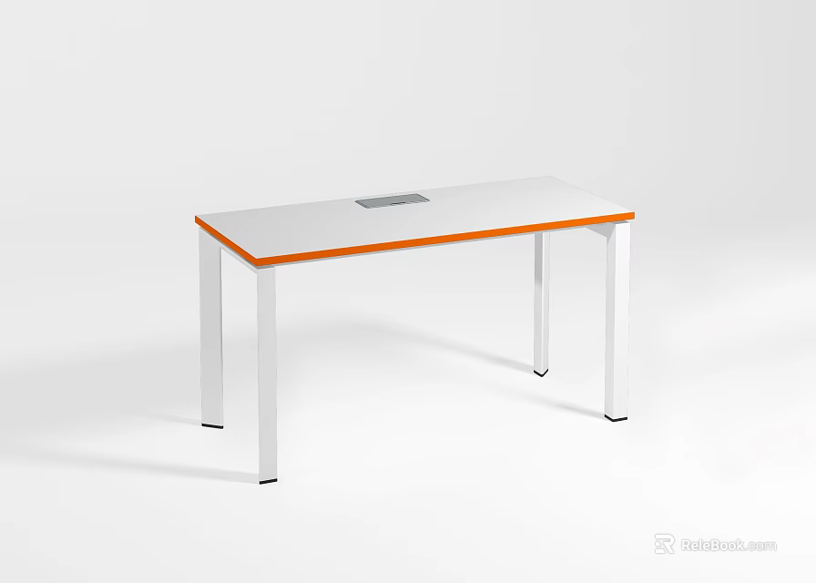 Modern Study Desk Featuring White Tabletop Orange Edge And White Sleek Legs 3d model