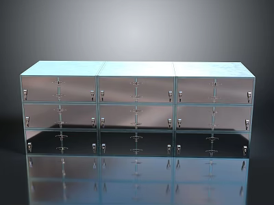 Sleek Modern Metal Storage Lockers With Multiple Doors And Reflective Surface 3d model