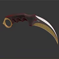 Tactical Karambit Knife With Black Handle Gold Ring Metallic Blade And Reflective Surface 3d model