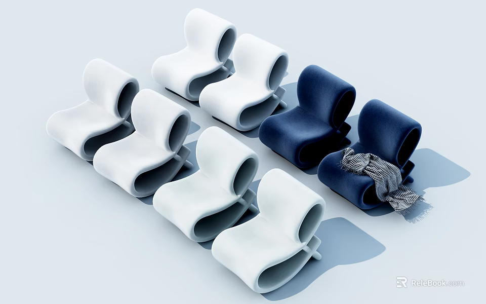 Modern Single Sofas With Unique Curved Design In White And Blue Colors 3d model