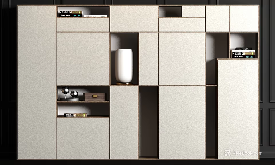 Modern Decorative Cabinet With Open Compartments And Light Toned Sleek Design 3d model