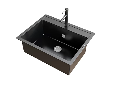Modern Black Kitchen Sink Design With Single Faucet And Drain Hole 3d model