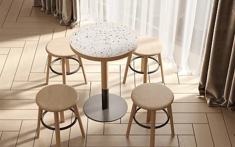 Modern leisure table and chair combination negotiation table and chair wooden floor curtain gauze curtain 3d model