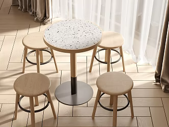 Modern leisure table and chair combination negotiation table and chair wooden floor curtain gauze curtain 3d model