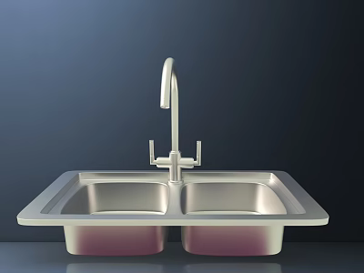 Modern Stainless Steel Double Bowl Kitchen Sink With Faucet Fixture 3d model
