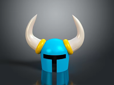 Stylish Blue Decorative Helmet With White Horns And Yellow Accent Rings 3d model