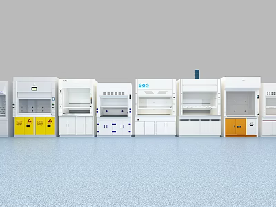 Medical Devices Laboratory Equipment Row With White Cabinets And Yellow Bins 3d model