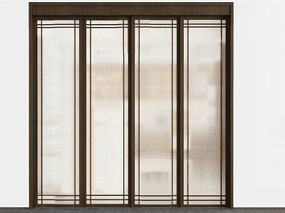 Modern Sliding Doors With Wooden Frame And Vertical Frosted Glass Panels 3d model