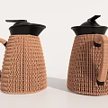 Brown Woven Texture Thermos Pots With Black Lids And Handles For Daily Use