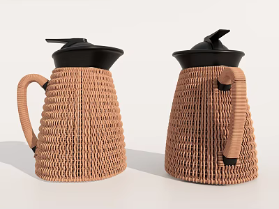 Brown Woven Texture Thermos Pots With Black Lids And Handles For Daily Use 3d model