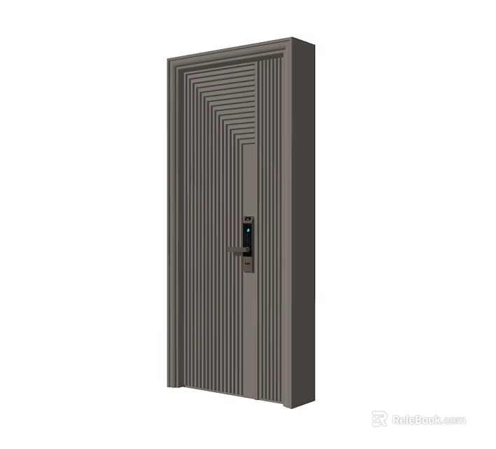 Modern Security Door With Vertical Stripes And Electronic Lock Design 3d model 