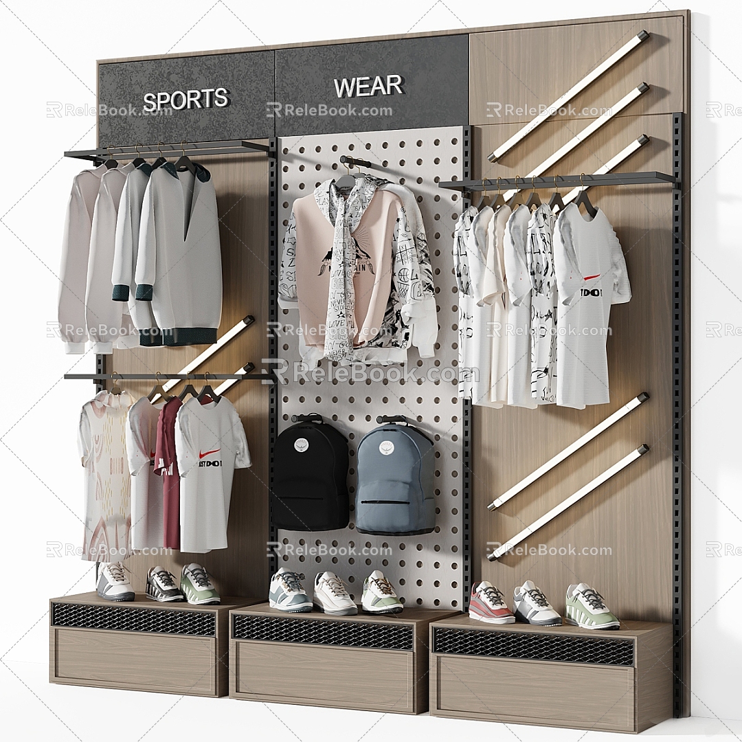 Modern clothing store shelf clothes clothing clothing clothing shoes and hats 3d model