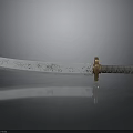 Silver Forged Blade Sword With Black Gold Diamond Handle On Dark Reflective Surface
