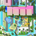 Garden Landscape Design With Colorful Buildings Water Features And Green Spaces
