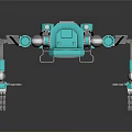 Turquoise And Black Mechanical Robot With Green Display Screen And Articulated Limbs