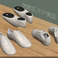 White Casual Shoes 3D Model Design Display on Wooden Floor Surface