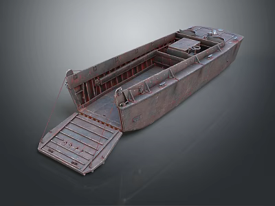 Rusty Ship With Lowered Ramp And Open Hold 3d model