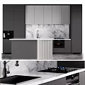 Modern Kitchen Interior With Gray Cabinets Marble Countertop Island And Backsplash 3d model