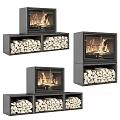 Cozy Modern Fireplace Interior Design With Stacked Wood Logs And Warm Flames