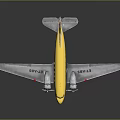 Vintage Yellow Airplane with Propellers Silver Wings Detailed Fuselage and Reflection on Black Background