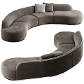 Modern Curved Taupe Sectional Sofa With Soft Cushions And Velvet Upholstery