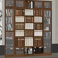 Modern Wooden Bookcase With Multiple Shelves Books And Storage Baskets