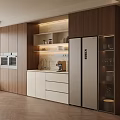 Modern Kitchen Sideboard With Wooden Storage Cabinets Glass Doors And Built In Lighting