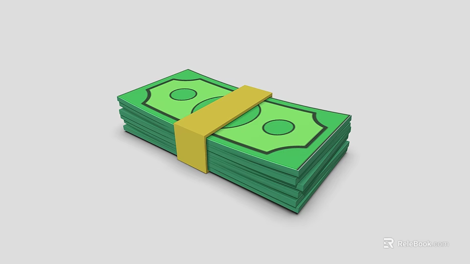 Everyday Essential Stack of Green Banknotes Tied with Yellow Strap 3d model 