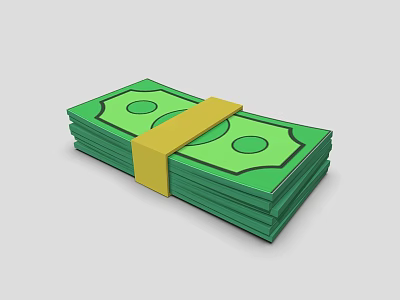 Everyday Essential Stack of Green Banknotes Tied with Yellow Strap 3d model