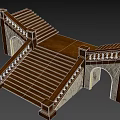 Elegant Wooden Staircase With Arched Sides Carved Handrails And Marble Accents