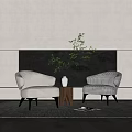 Leisure Sofa Set With White And Black Checkered Accent Chairs Wooden Side Table Green Plant