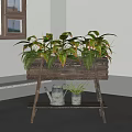 Indoor Garden Decor With Wooden Flower Stand Multiple Plants And Metal Watering Can