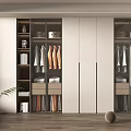 Modern Closet Interior Design Featuring Glass Door Cabinets Hanging Folded Clothes And Wooden Flooring
