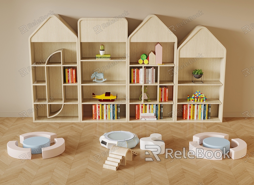 Modern Children's Bookshelf Storage Rack Shaped Seat model