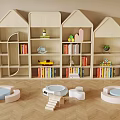 Modern Children's Bookshelf Storage Rack Shaped Seat 3d model