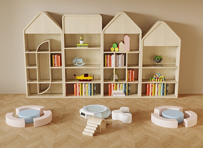 Modern Children's Bookshelf Storage Rack Shaped Seat 3d model