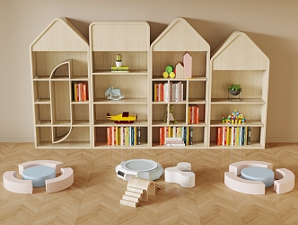 Modern Children's Bookshelf Storage Rack Shaped Seat 3d model