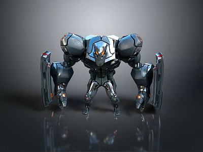 Futuristic Sci Fi Robot With Metallic Armor Mechanical Arms And Glowing Eyes 3d model