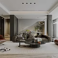 Modern Luxury Open Living And Dining Room Design With Glass Block Partition And Comfortable Furnishings