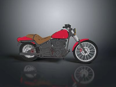Vintage Red Motorcycle With Brown Leather Seat Black Body And Chrome Details 3d model
