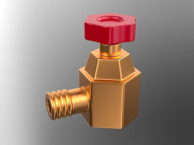 Golden Brass Valve With Red Knob For Industrial Plumbing Applications 3d model