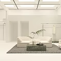 Modern White Interior Clothing Store With Glass Front Square Ceiling Lights And Clothing Displays
