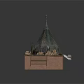 Rustic Spiked Tent Building With Wooden Steps Stone Platform And Surrounding Stones