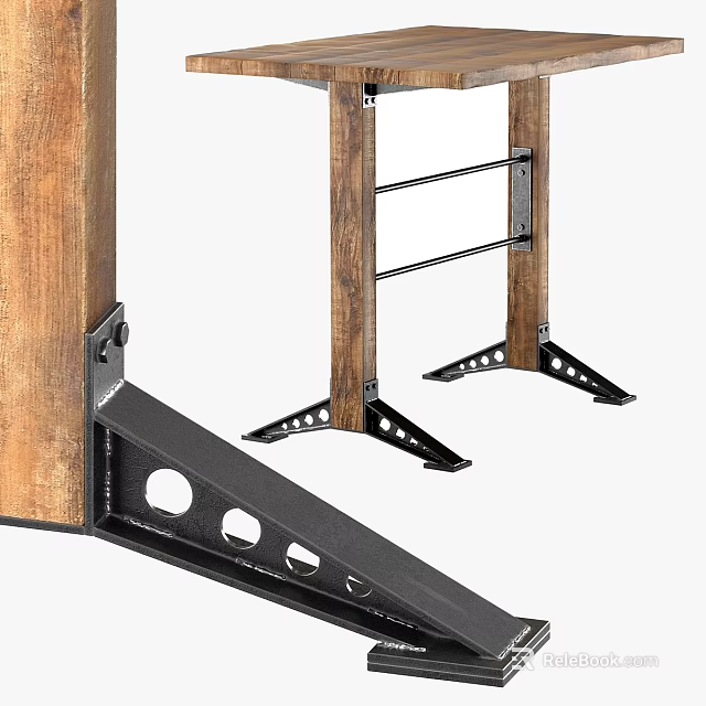 Durable Dining Table With Wooden Legs And Metal Bracket Support Frame 3d model