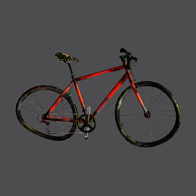 Vibrant Red And Orange Bicycle With Sleek Frame And Green Accented Wheels 3d model