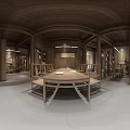 Traditional Chinese Teahouse Interior With Wooden Furniture Lattice Windows And Tea Sets Landscape Painting